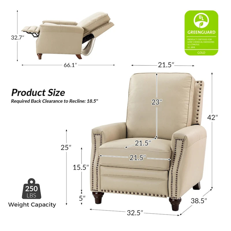 Fauteuil inclinable en cuir véritable style Mid-century Modern avec garniture cloutée – Lot de 2