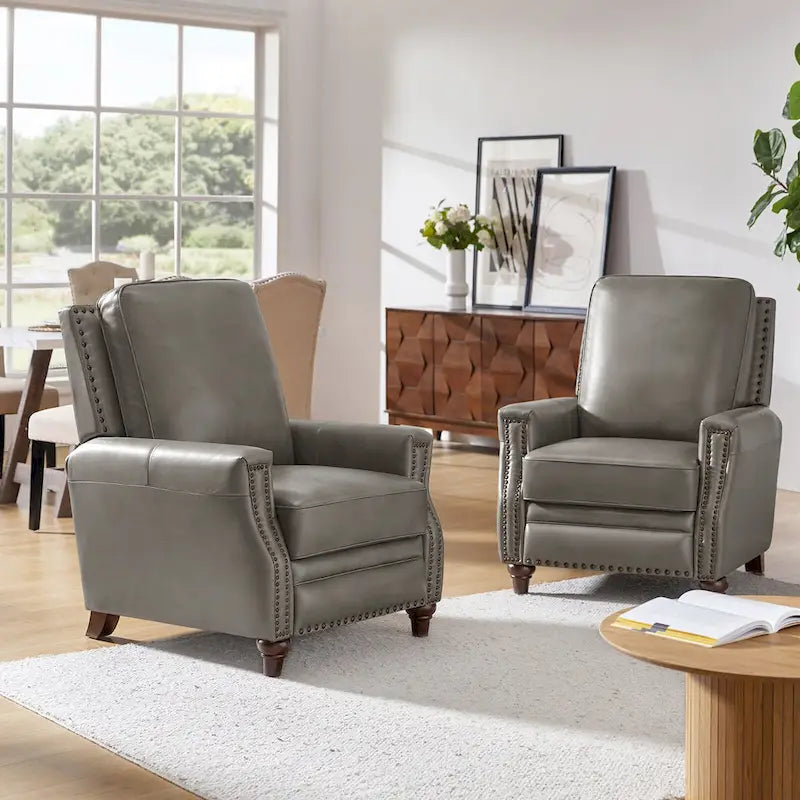 Fauteuil inclinable en cuir véritable style Mid-century Modern avec garniture cloutée – Lot de 2