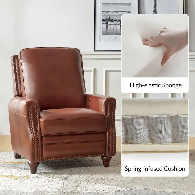 Fauteuil inclinable en cuir véritable style Mid-century Modern avec garniture cloutée – Lot de 2