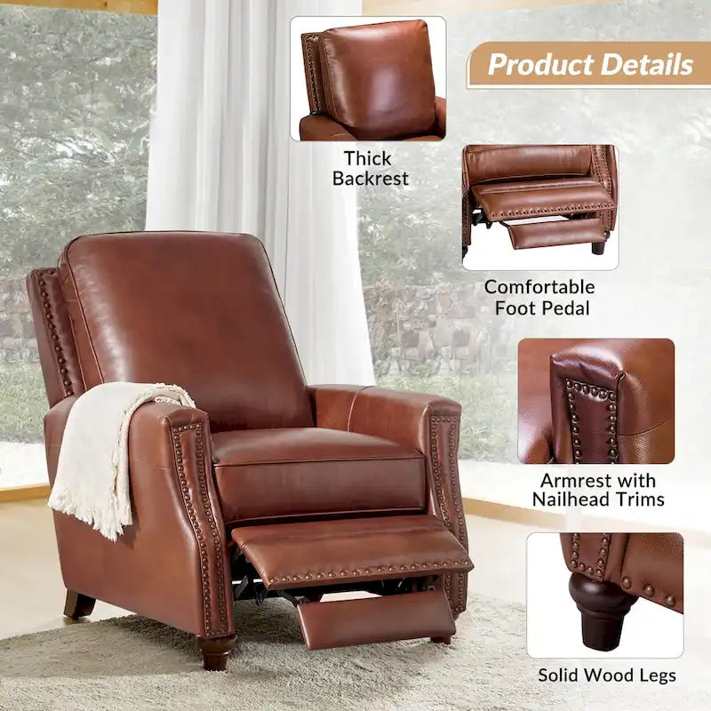 Fauteuil inclinable en cuir véritable style Mid-century Modern avec garniture cloutée – Lot de 2