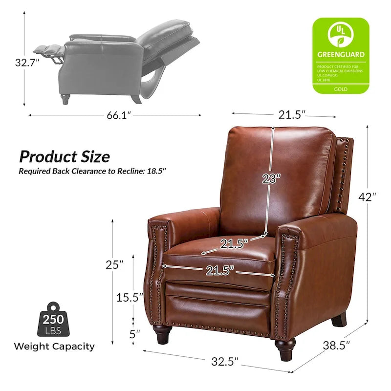 Fauteuil inclinable en cuir véritable style Mid-century Modern avec garniture cloutée – Lot de 2