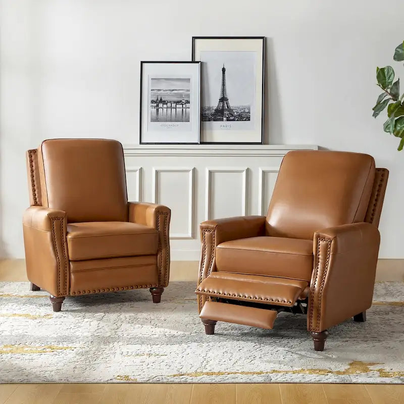 Fauteuil inclinable en cuir véritable style Mid-century Modern avec garniture cloutée – Lot de 2