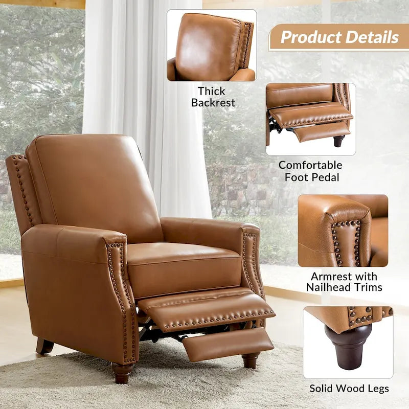 Fauteuil inclinable en cuir véritable style Mid-century Modern avec garniture cloutée – Lot de 2