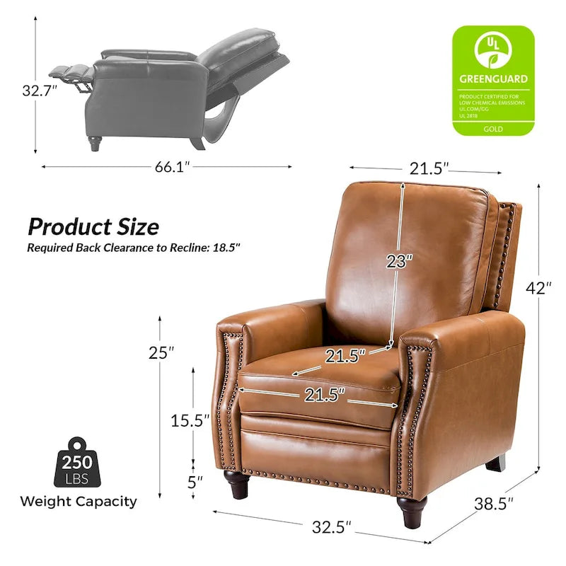 Fauteuil inclinable en cuir véritable style Mid-century Modern avec garniture cloutée – Lot de 2