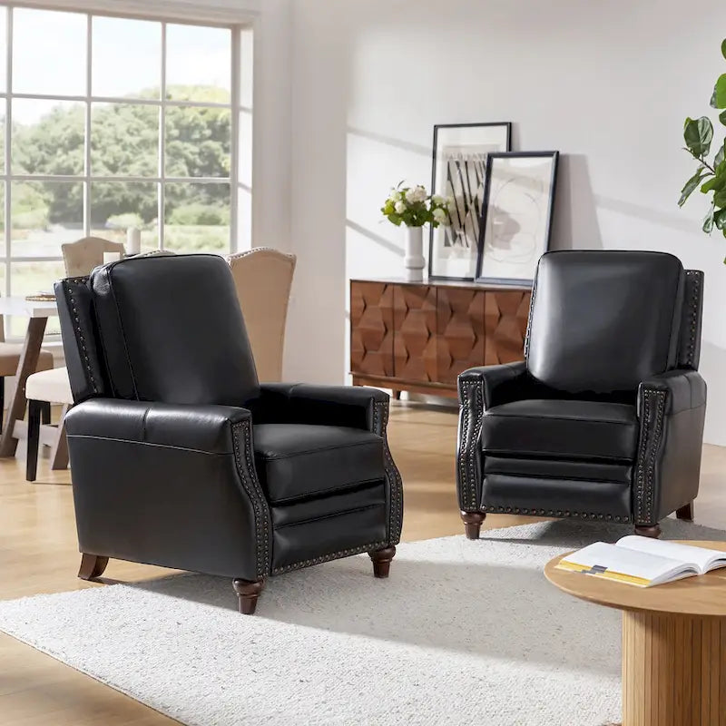Fauteuil inclinable en cuir véritable style Mid-century Modern avec garniture cloutée – Lot de 2