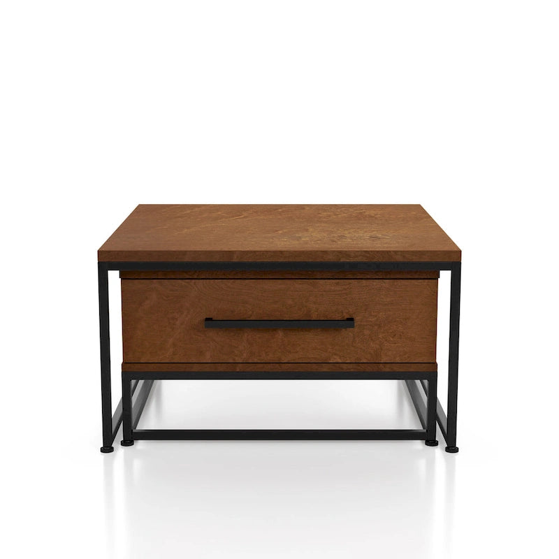 Tables basses gigognes carrées rustiques marron 2 pièces en bois massif avec 1 tiroir