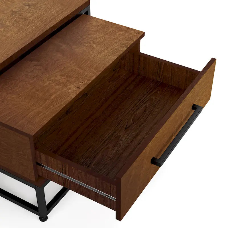 Tables basses gigognes carrées rustiques marron 2 pièces en bois massif avec 1 tiroir