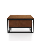 Tables basses gigognes carrées rustiques marron 2 pièces en bois massif avec 1 tiroir