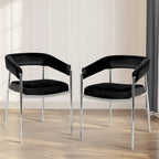 Chaise de salle à manger en velours avec accoudoirs et pieds en métal chromé