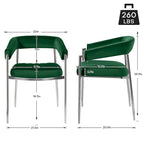 Chaise de salle à manger en velours avec accoudoirs et pieds en métal chromé