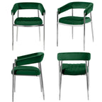 Chaise de salle à manger en velours avec accoudoirs et pieds en métal chromé