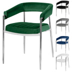 Chaise de salle à manger en velours avec accoudoirs et pieds en métal chromé