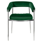 Chaise de salle à manger en velours avec accoudoirs et pieds en métal chromé