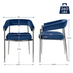 Chaise de salle à manger en velours avec accoudoirs et pieds en métal chromé