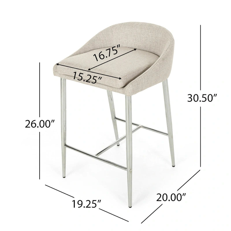 Tabourets de comptoir modernes rembourrés avec pieds chromés (lot de 2)