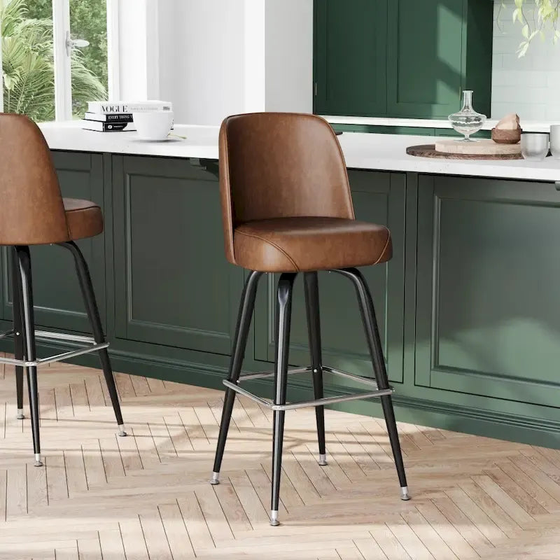 Tabouret de bar en métal avec siège baquet pivotant en vinyle et repose-pieds - 18.5P x 18.5L x 42.5H