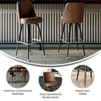 Tabouret de bar en métal avec siège baquet pivotant en vinyle et repose-pieds - 18.5P x 18.5L x 42.5H