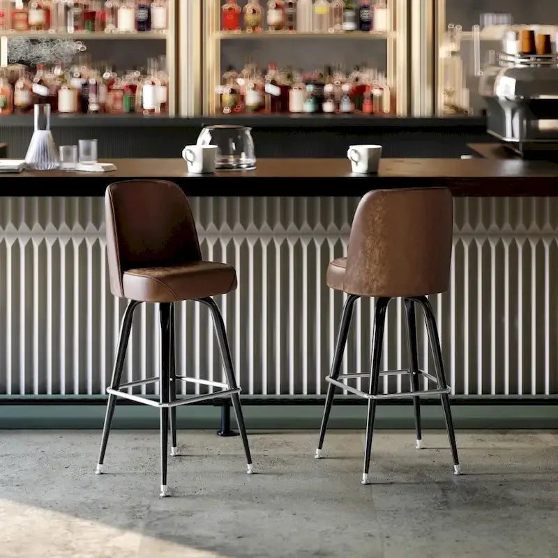 Tabouret de bar en métal avec siège baquet pivotant en vinyle et repose-pieds - 18.5P x 18.5L x 42.5H