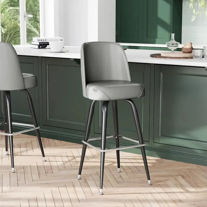 Tabouret de bar en métal avec siège baquet pivotant en vinyle et repose-pieds - 18.5P x 18.5L x 42.5H