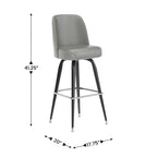 Tabouret de bar en métal avec siège baquet pivotant en vinyle et repose-pieds - 18.5P x 18.5L x 42.5H