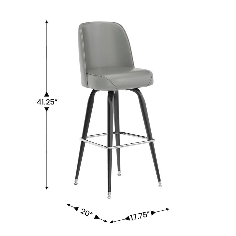 Tabouret de bar en métal avec siège baquet pivotant en vinyle et repose-pieds - 18.5P x 18.5L x 42.5H