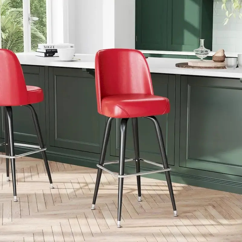 Tabouret de bar en métal avec siège baquet pivotant en vinyle et repose-pieds - 18.5P x 18.5L x 42.5H