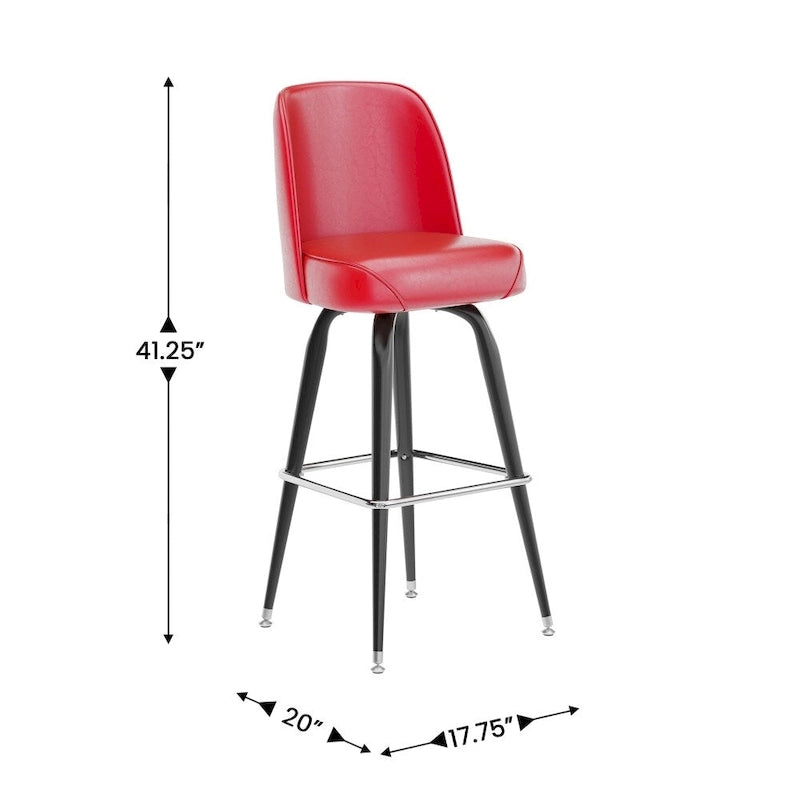 Tabouret de bar en métal avec siège baquet pivotant en vinyle et repose-pieds - 18.5P x 18.5L x 42.5H