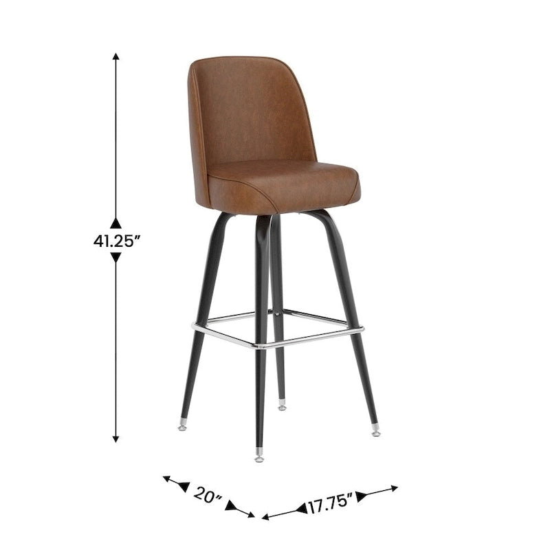 Tabouret de bar en métal avec siège baquet pivotant en vinyle et repose-pieds - 18.5P x 18.5L x 42.5H