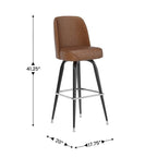 Tabouret de bar en métal avec siège baquet pivotant en vinyle et repose-pieds - 18.5P x 18.5L x 42.5H
