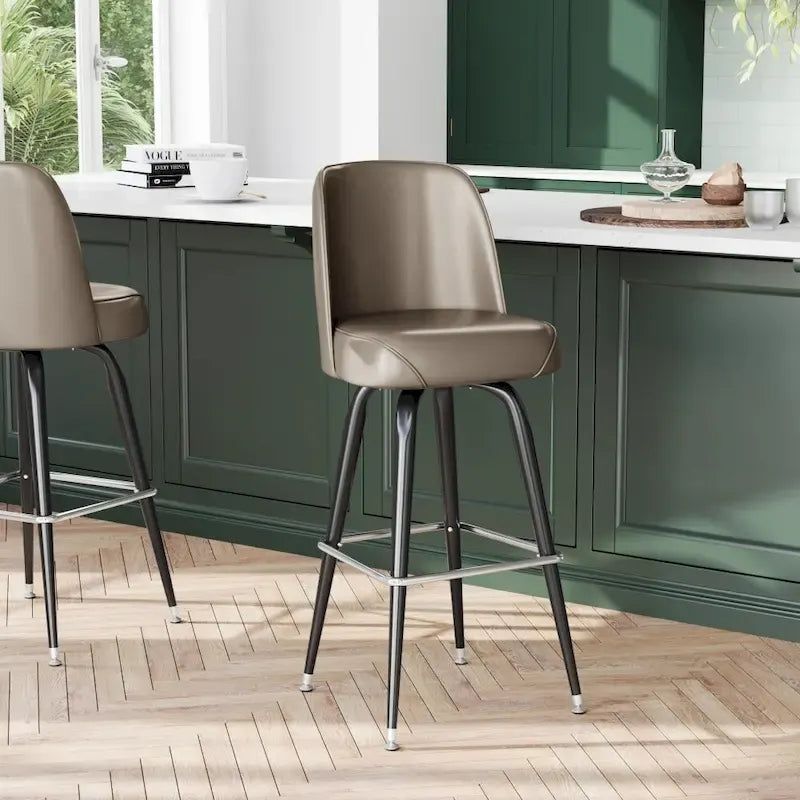 Tabouret de bar en métal avec siège baquet pivotant en vinyle et repose-pieds - 18.5P x 18.5L x 42.5H