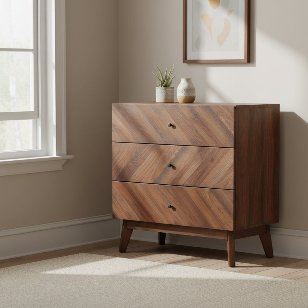 Hartman Mid-Century Modern Walnut Finished Wood 3-Drawer Storage Chest