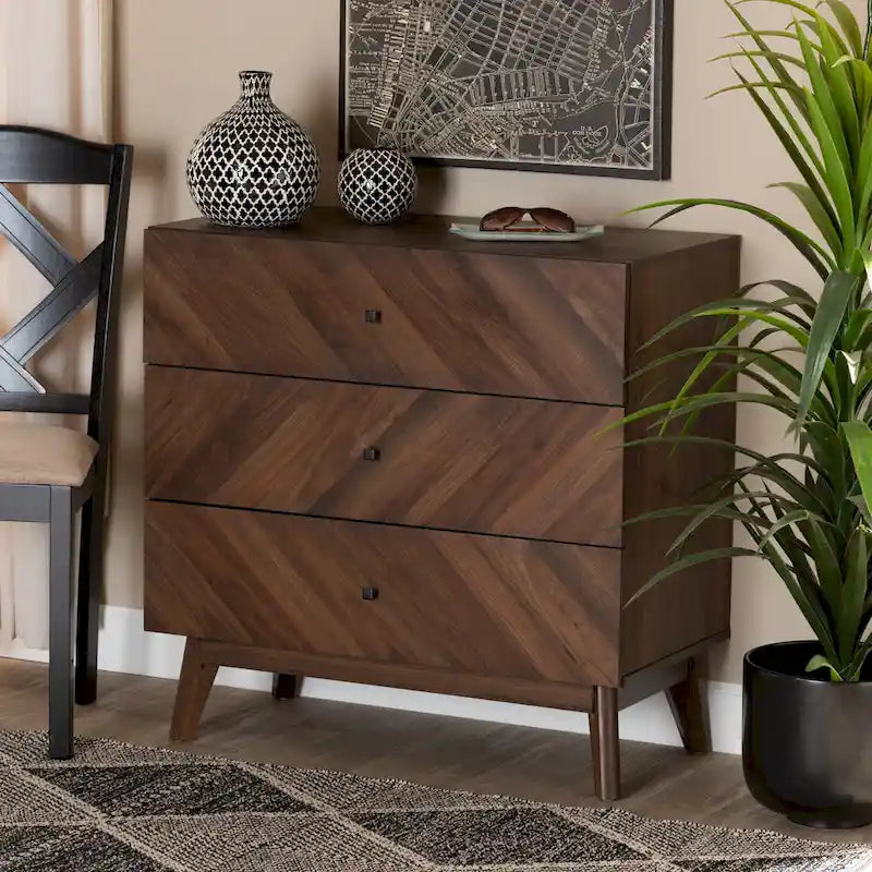 Commode à 3 tiroirs en noyer, style Mid-Century Modern