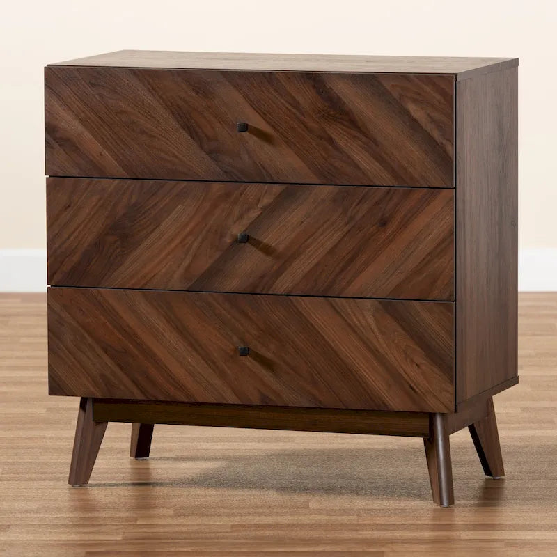 Commode à 3 tiroirs en noyer, style Mid-Century Modern