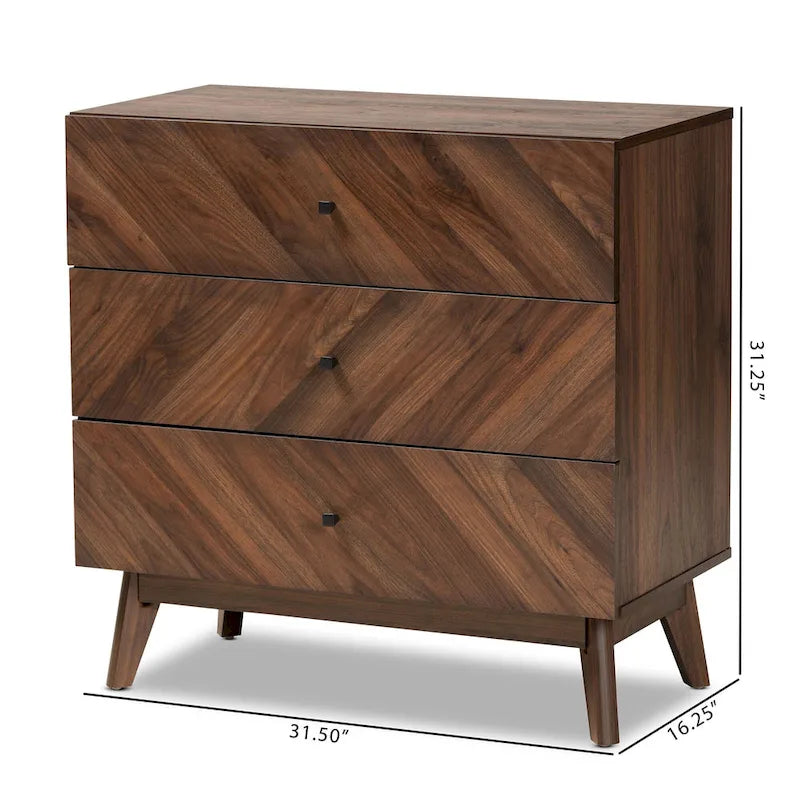 Commode à 3 tiroirs en noyer, style Mid-Century Modern