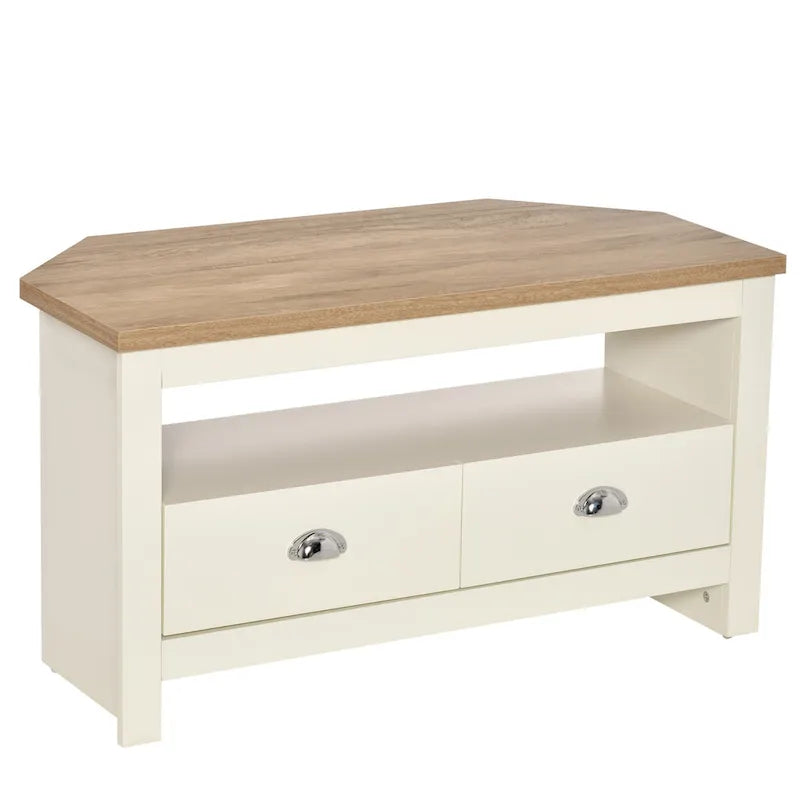 Meuble TV d'angle jusqu'à 50 pouces Meuble TV console de salon avec 2 tiroirs et 1 compartiment de rangement