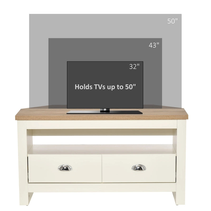 Meuble TV d'angle jusqu'à 50 pouces Meuble TV console de salon avec 2 tiroirs et 1 compartiment de rangement