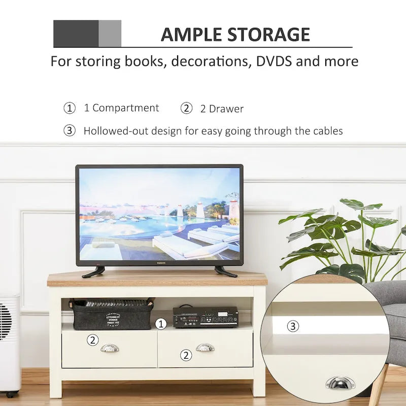 Meuble TV d'angle jusqu'à 50 pouces Meuble TV console de salon avec 2 tiroirs et 1 compartiment de rangement