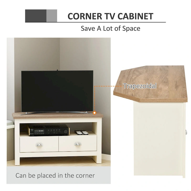 Meuble TV d'angle jusqu'à 50 pouces Meuble TV console de salon avec 2 tiroirs et 1 compartiment de rangement