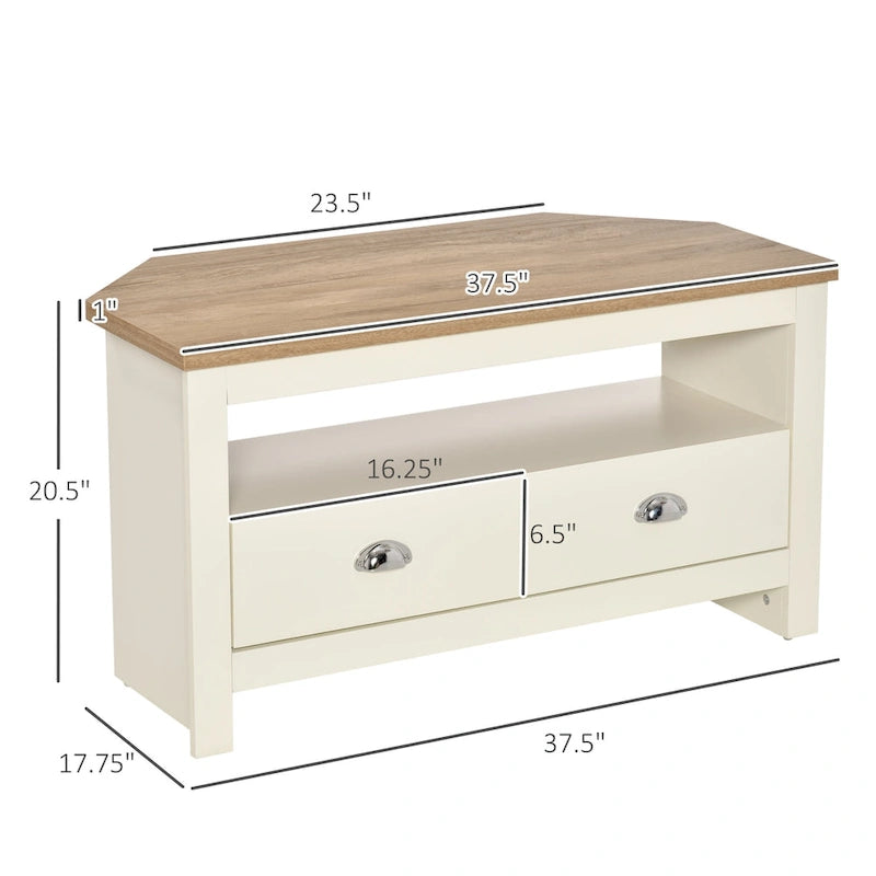 Meuble TV d'angle jusqu'à 50 pouces Meuble TV console de salon avec 2 tiroirs et 1 compartiment de rangement