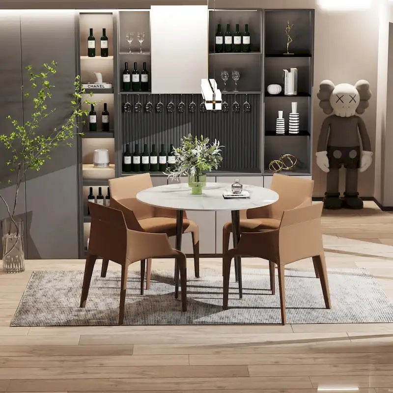 Table de salle à manger ronde de cuisine, plateau en marbre avec pieds en métal coniques – 80 cm (L) x 76 cm (H)
