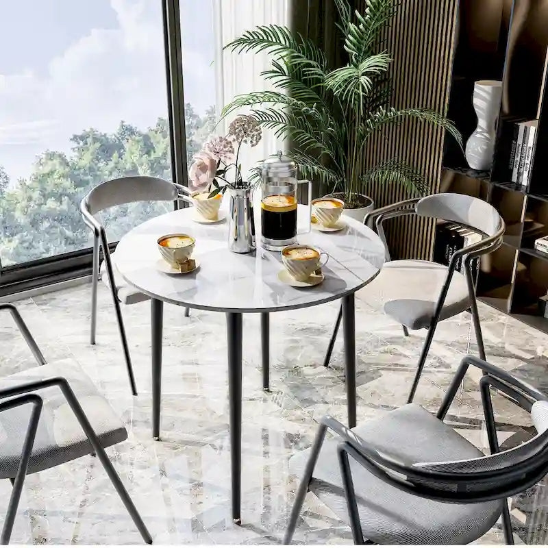Table de salle à manger ronde de cuisine, plateau en marbre avec pieds en métal coniques – 80 cm (L) x 76 cm (H)