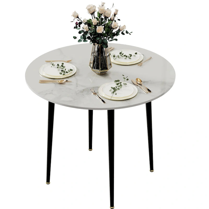 Table de salle à manger ronde de cuisine, plateau en marbre avec pieds en métal coniques – 80 cm (L) x 76 cm (H)