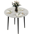 Table de salle à manger ronde de cuisine, plateau en marbre avec pieds en métal coniques – 80 cm (L) x 76 cm (H)