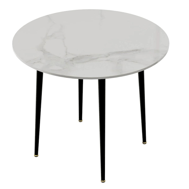 Table de salle à manger ronde de cuisine, plateau en marbre avec pieds en métal coniques – 80 cm (L) x 76 cm (H)