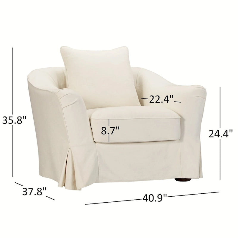 Fauteuil déhoussable en plumes avec accoudoirs évasés de style anglais