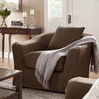Fauteuil déhoussable en plumes avec accoudoirs évasés de style anglais