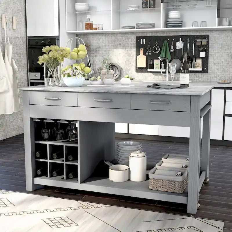 Îlot de cuisine en bois style ferme avec rangements multiples