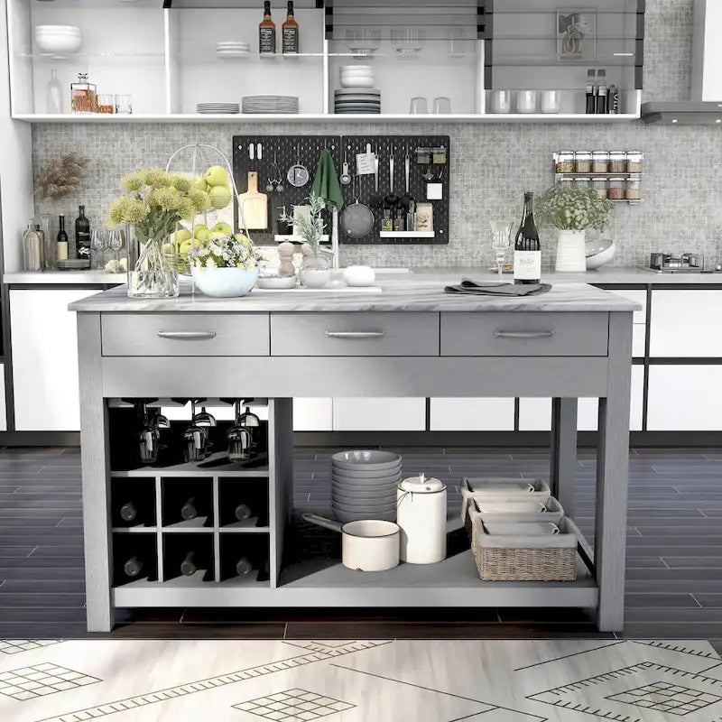 Îlot de cuisine en bois style ferme avec rangements multiples