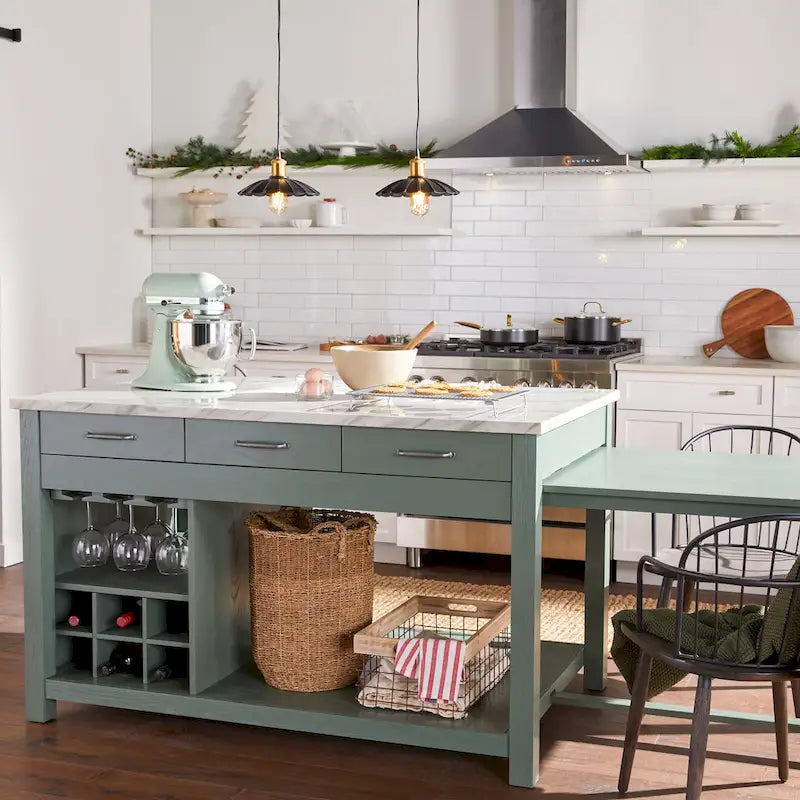 Îlot de cuisine en bois style ferme avec rangements multiples