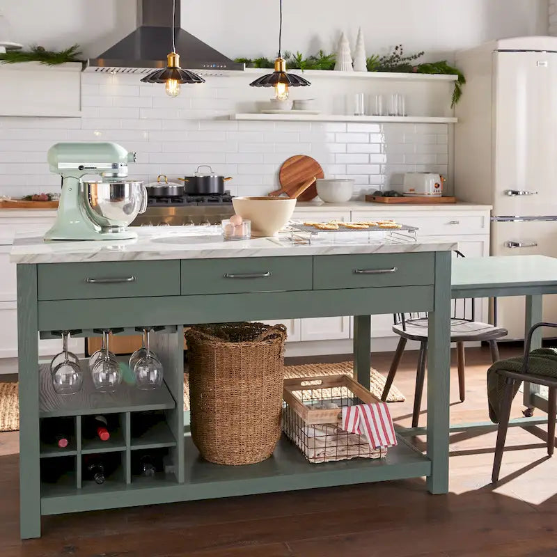 Îlot de cuisine en bois style ferme avec rangements multiples